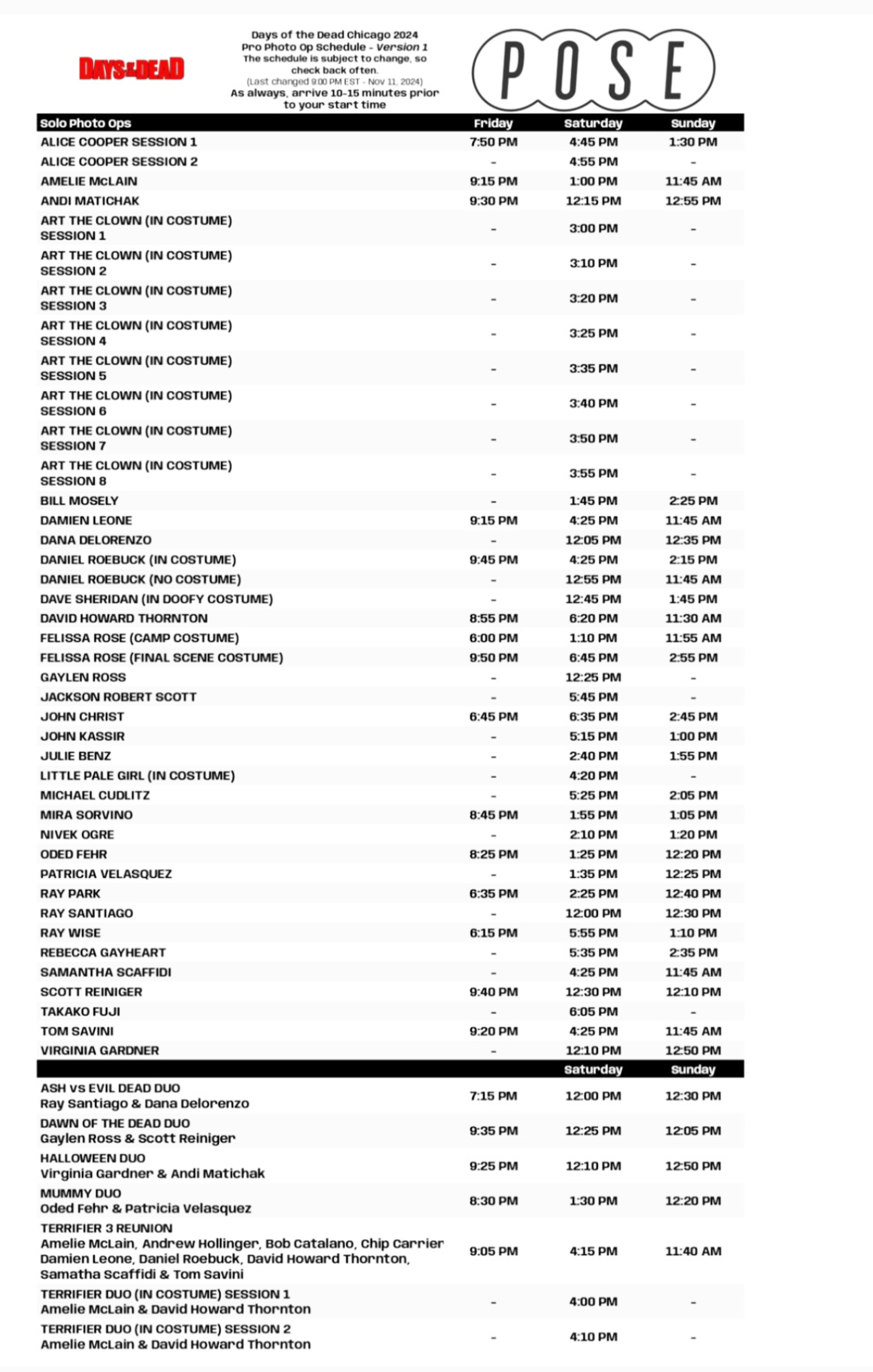 Events Schedule