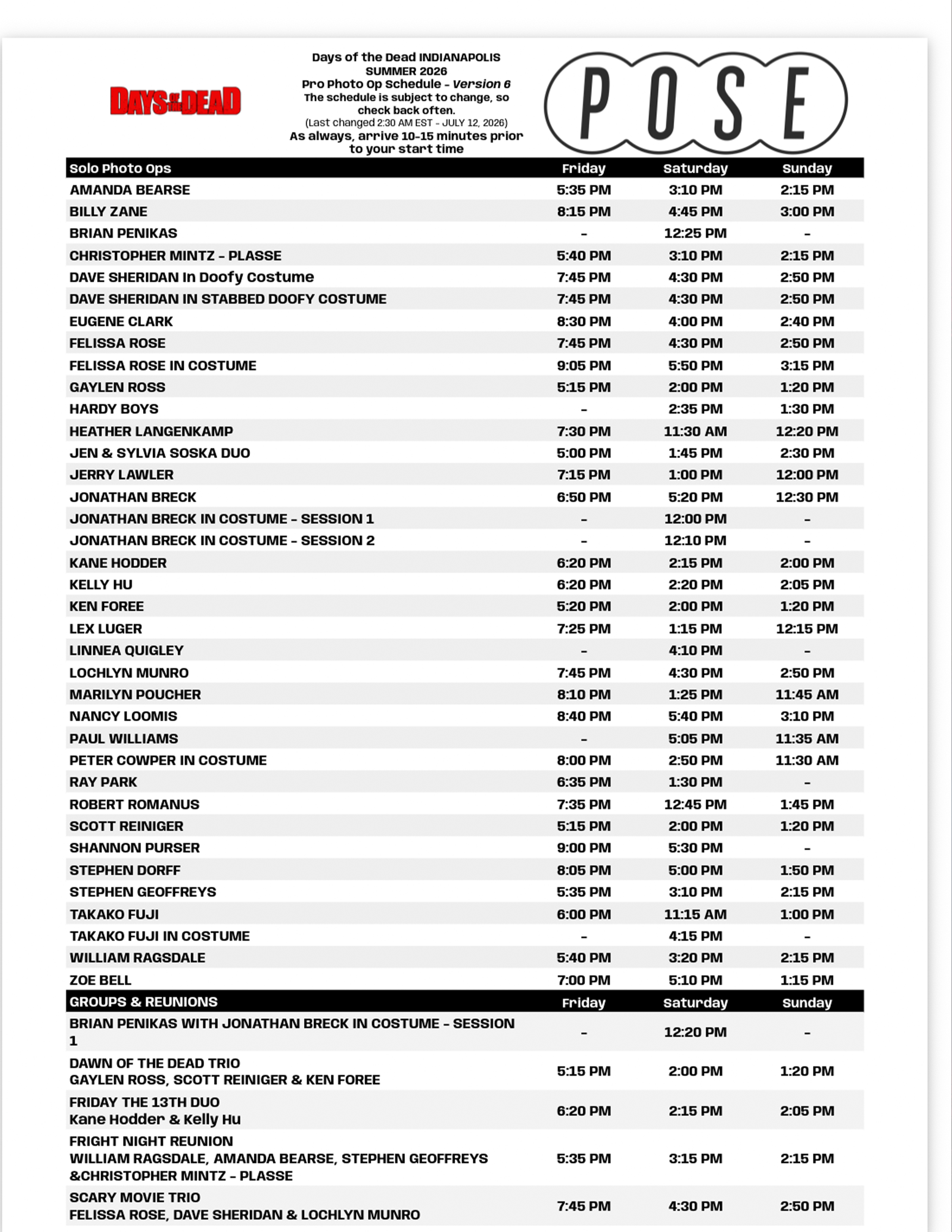 Events Schedule