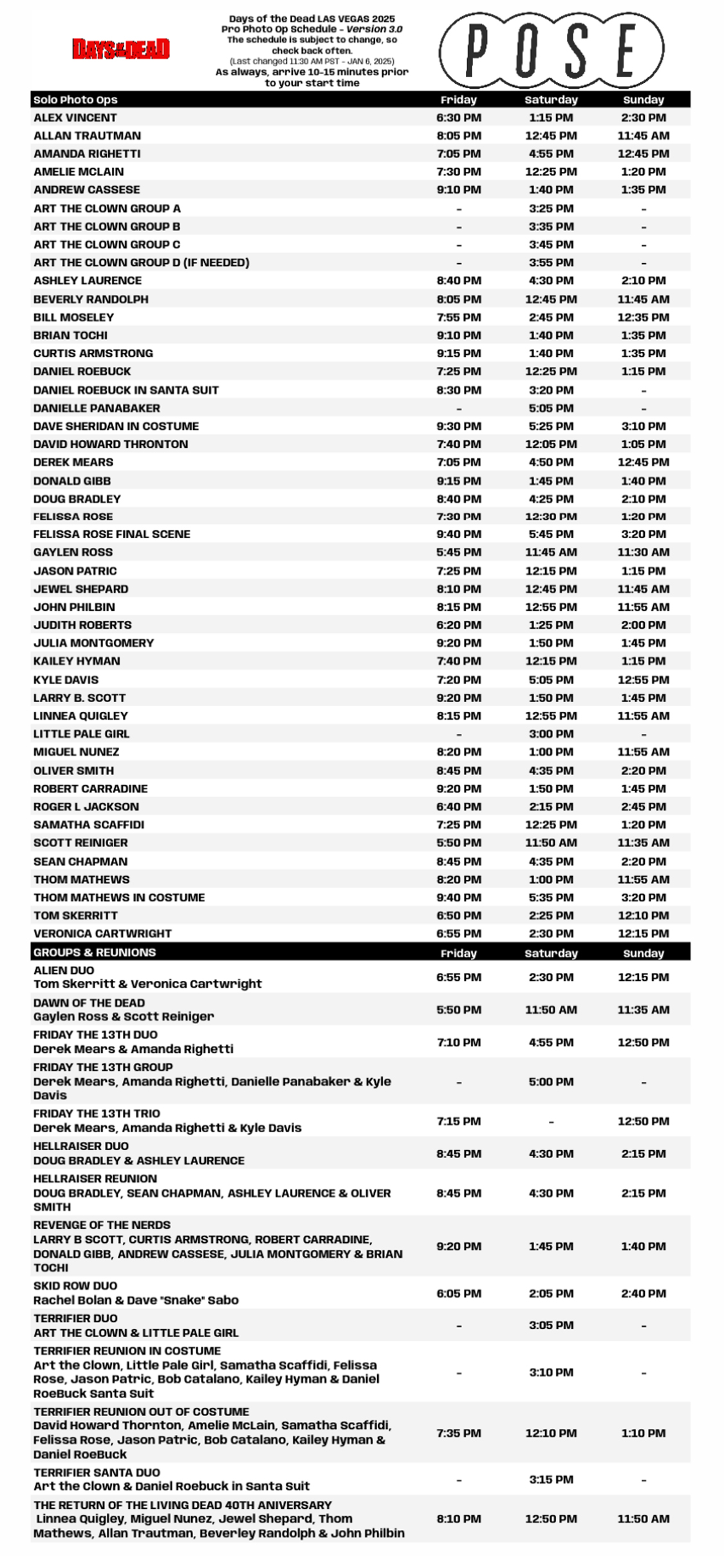 Events Schedule